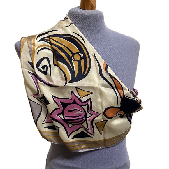 Patrick Stoffel Silk Square Bandana Scarf Celestial Print VintageHair Neck Head - Picture 6 of 9